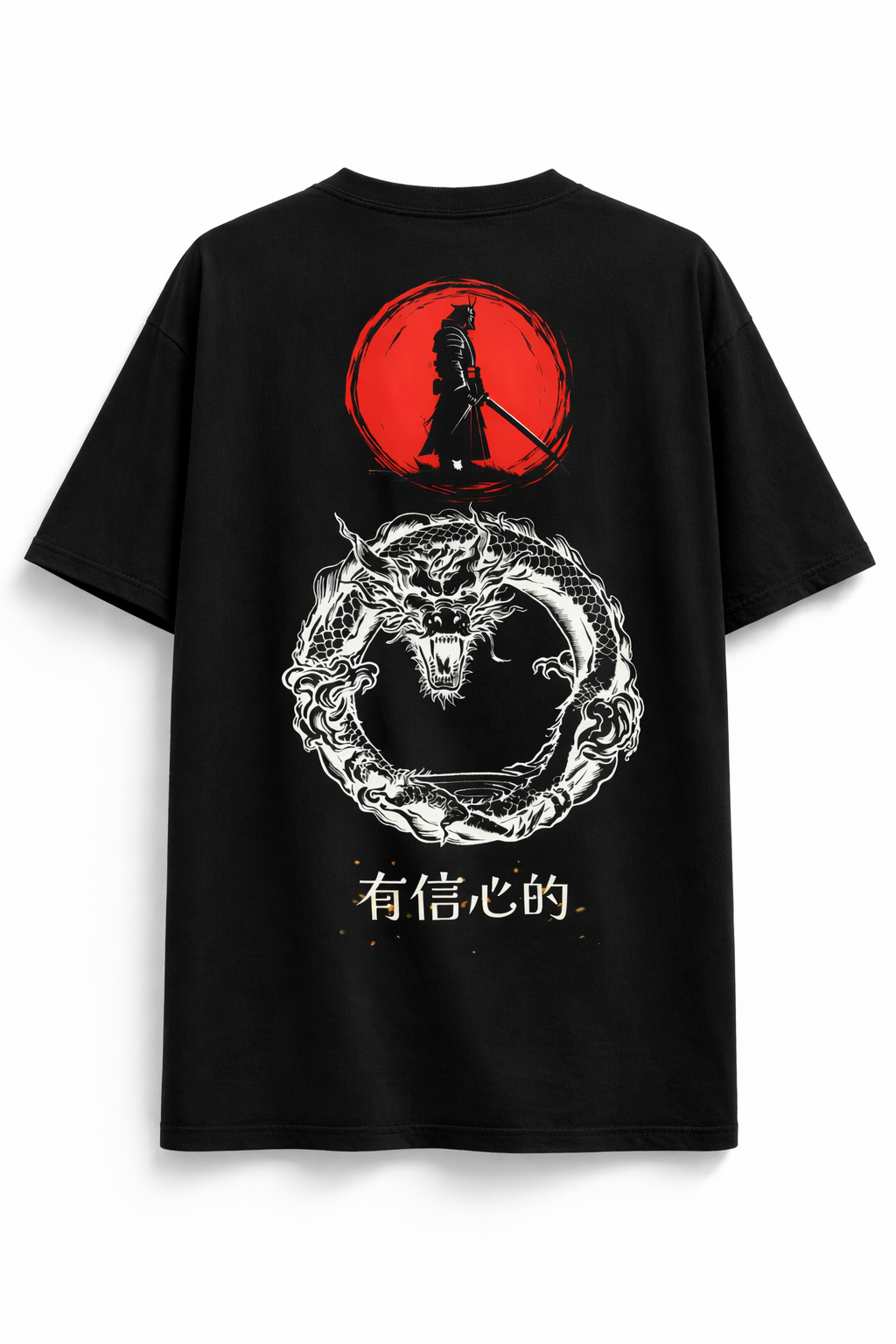Samurai Dragon Oversized Black Streetwear T-Shirt – Premium Back Print