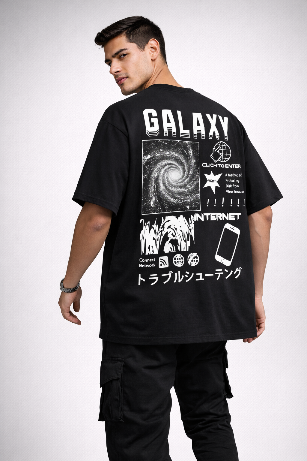 Galaxy Internet Oversized Black T-Shirt – Urban Streetwear Back Graphic