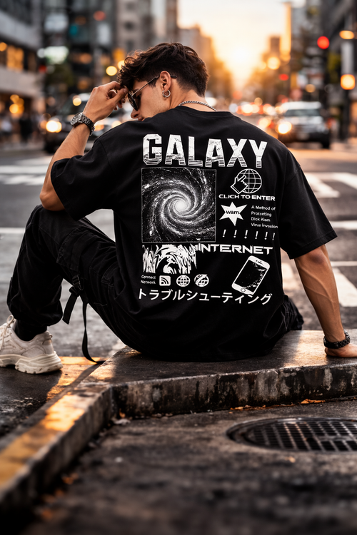 Galaxy Internet Oversized Black T-Shirt – Urban Streetwear Back Graphic