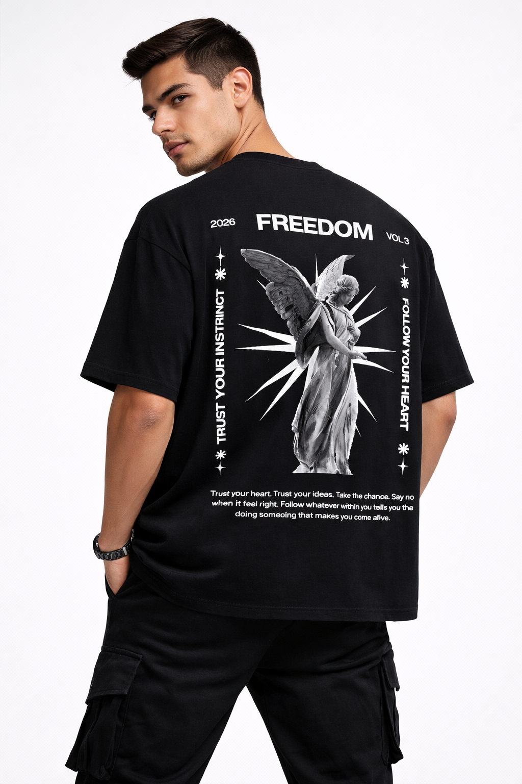 Freedom Vol.3 Angel Oversized Black T-Shirt – Back Graphic Streetwear