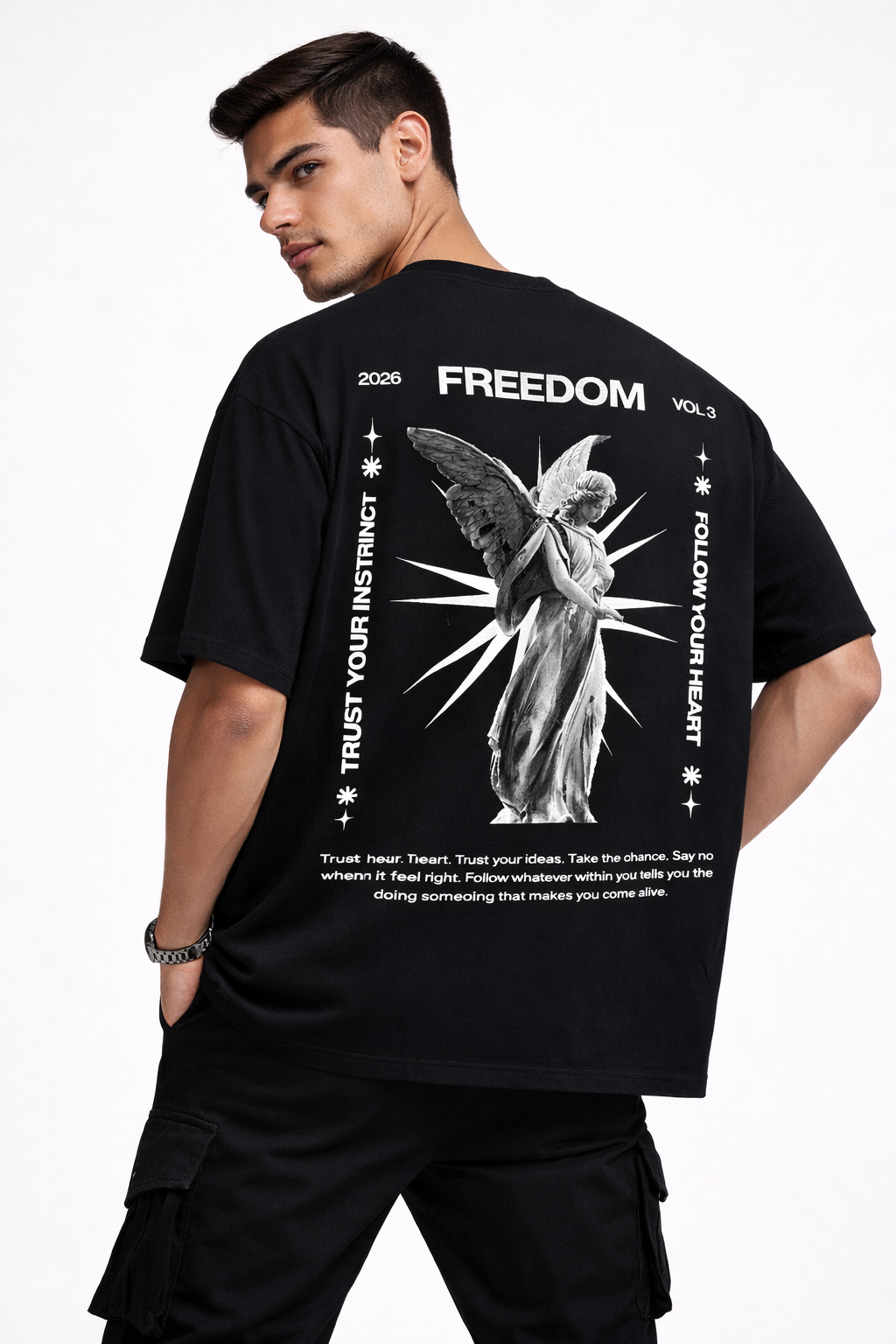 Freedom Vol.3 Angel Oversized Black T-Shirt – Back Graphic Streetwear