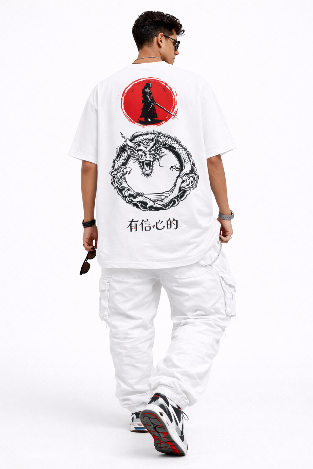 Samurai Dragon Oversized Black Streetwear T-Shirt – Premium Back Print