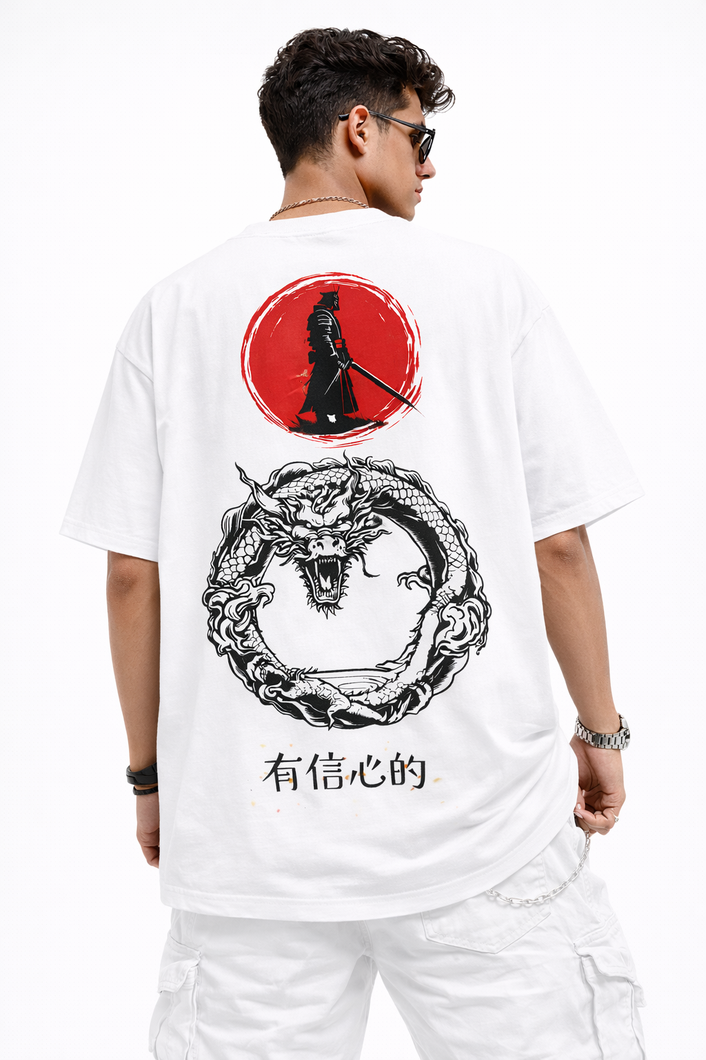 Samurai Dragon Oversized Black Streetwear T-Shirt – Premium Back Print