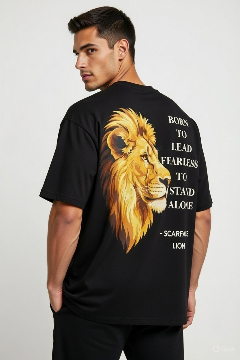 Sharp line art lion face with a small scar over the eye